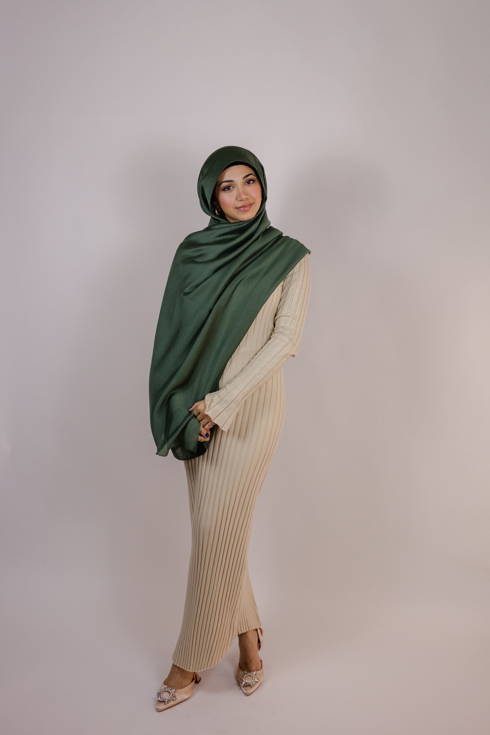 Shaheen - Matte Green color hijab Charmeuse Designs Shaheen - Matte Green color hijab Charmeuse Designs